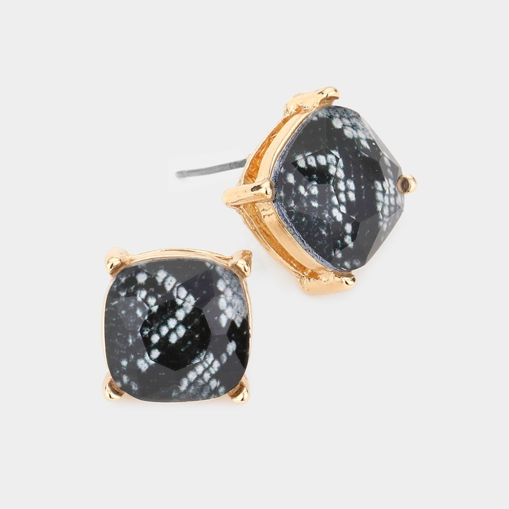 Gray Snakeskin Gold Square Stud Fashion Jewelry Earrings Statement Accessories